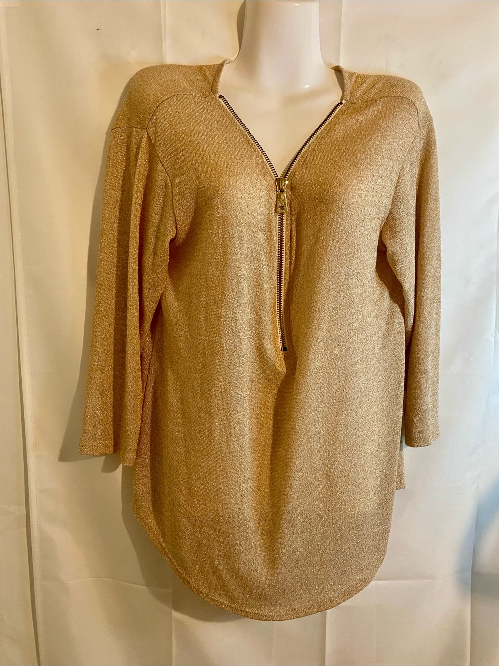 Coco Bianco Metallic Gold Zip Front Knit Tunic